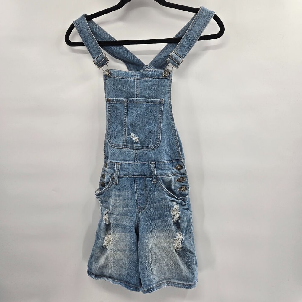 Blue Desire Distressed Blue Denim Shortalls Size Small